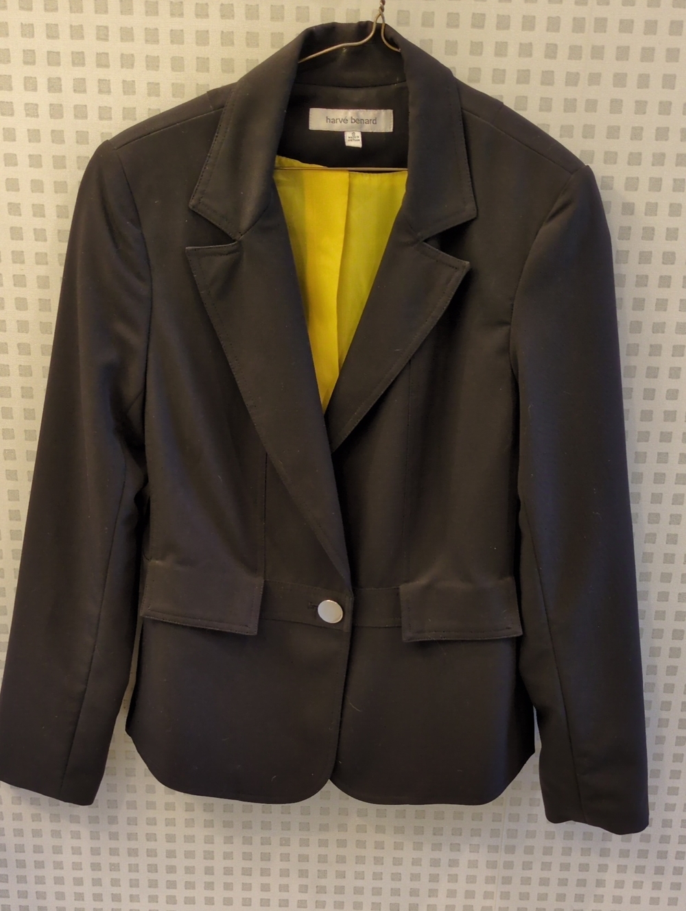 Harve Benard Black Blazer with Yellow Lining